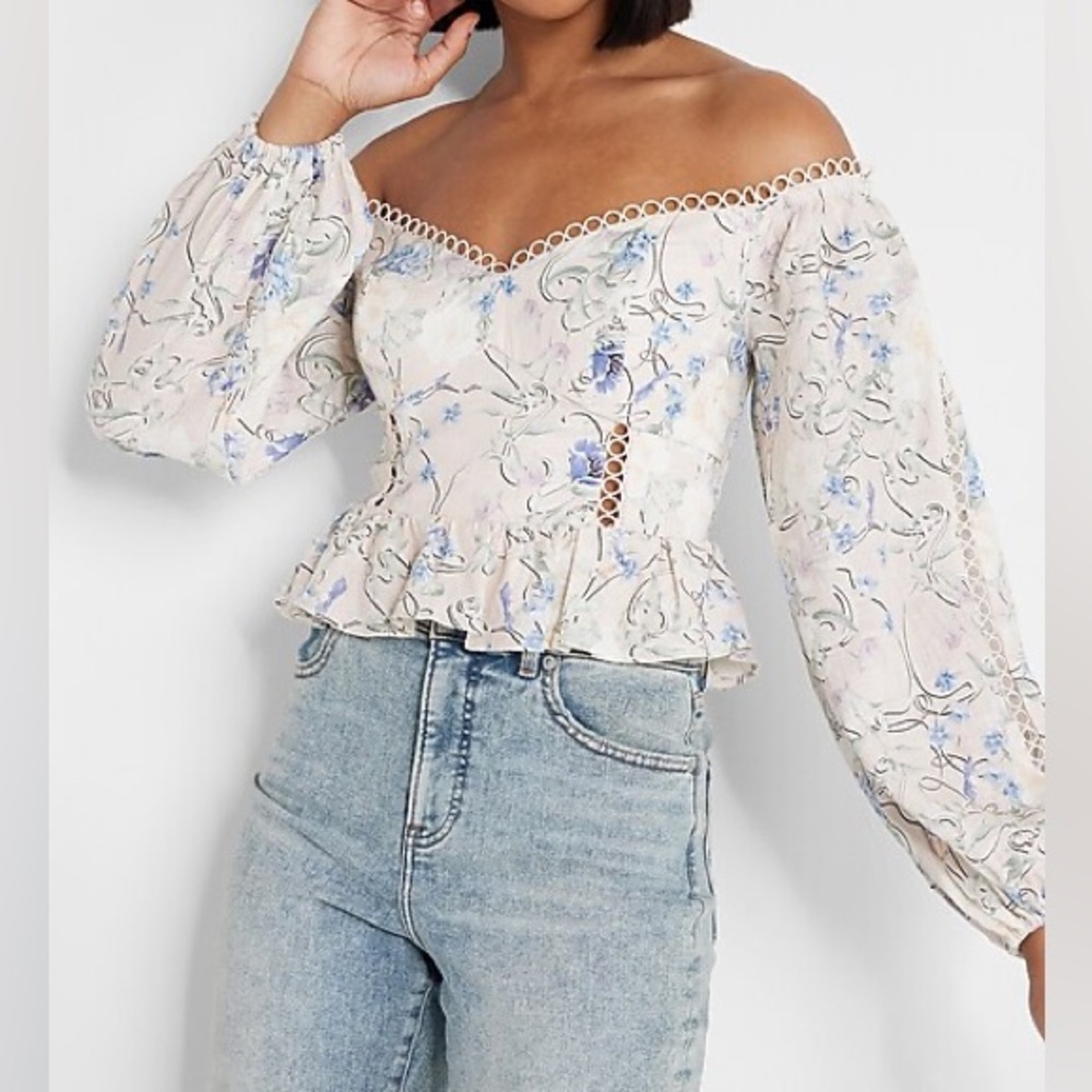 Express Floral Off The Shoulder Corset Peplum Top, XS NWT - Picture 5 of 11